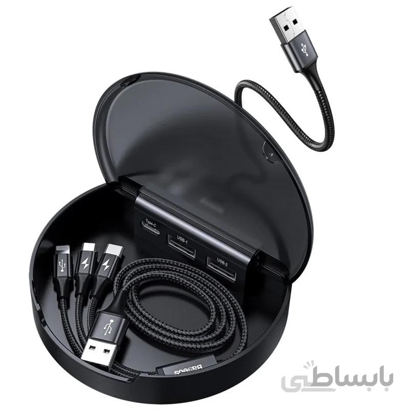 هاب شارژ ۳ پورت Baseus CAHUB-FX01 + کابل ۳ سر ا Baseus Car Sharing Charging Station CAHUB-FX01 with Three Data/Charge 1.2m Cable