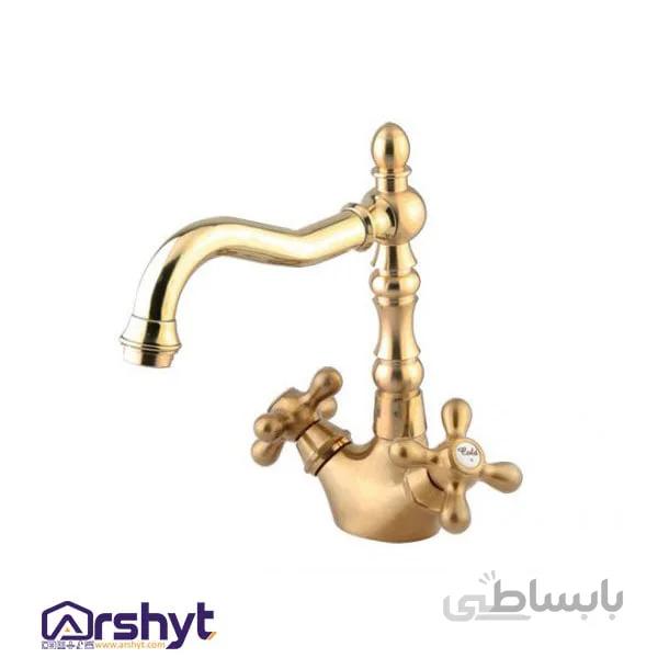 شیر روشویی ثابت شودر طرح باروک پلاس طلا مات