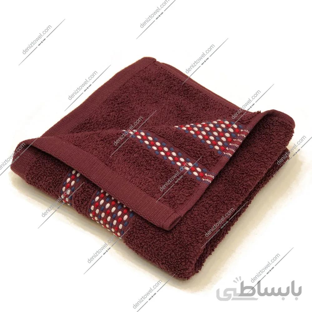 حوله دستی طرح حاشیه ژاکارد عنابی