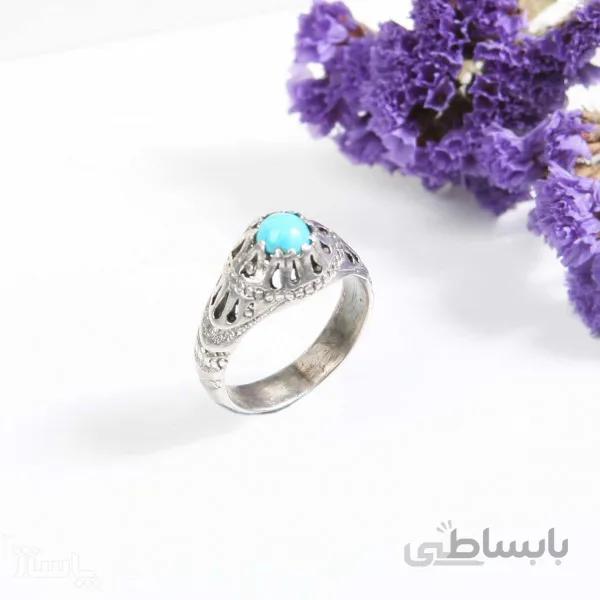 انگشتر نقره مردانه با سنگ فیروزه نیشابور کوچک با غلاف جمع کد 555705