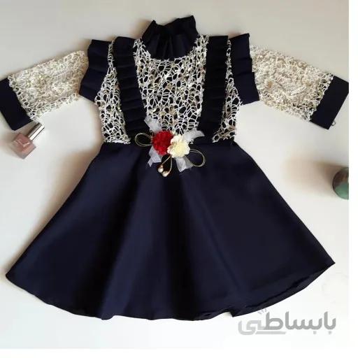 سارافن دخترانه دامن کلوش دانتل آستین سه رب سایز 1تا3