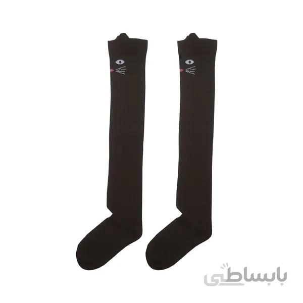 جوراب بچگانه مشکی فانتزی طرح گربه سیاه کد PH375