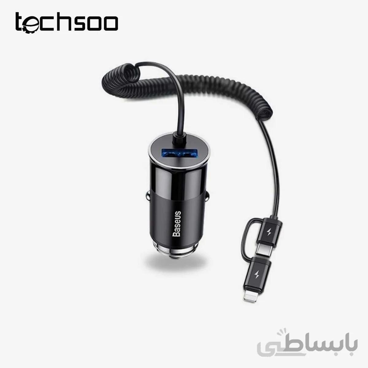 شارژر فندکی ۴٫۸ آمپر با کابل شارژ آیفون و تایپ سی بیسوس Baseus Enjoy Together 2-in-1 CCALL-EL01