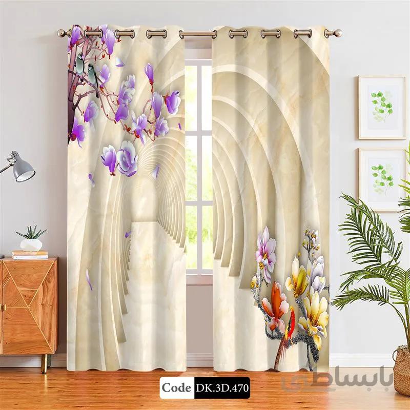 پرده پانچی (هازان و مخمل)کد DK.3D.470 طرح سه بعدی دالان گل