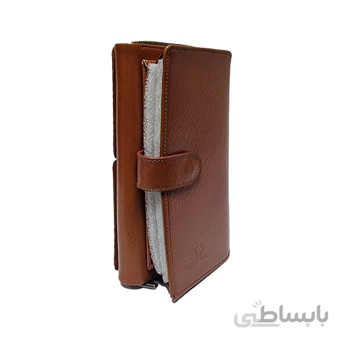 کیف پول جا موبایل دار و زیپ دار چرم طبیعی - کد KF0589
