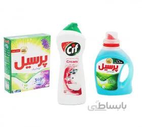 پک مایع لباسشویی و پاک کننده سطوح و پودر ماشین لباسشویی مجموعه سه عددی