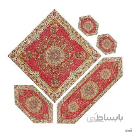 سرویس کامل رومیزی ترمه طرح افشار رنگ قرمز