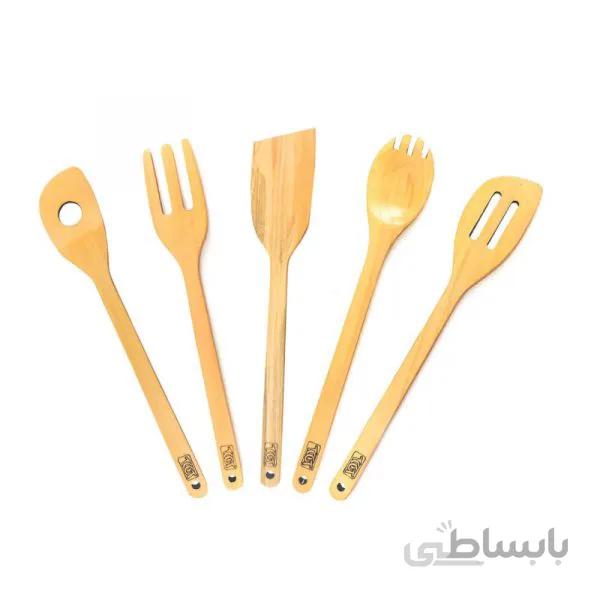 ست کفگیر و چنگال چوبی آشپزخانه