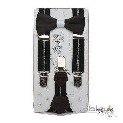 ست پاپیون و ساسبند بچگانه کش 2 سانت (مشکی خط دار)