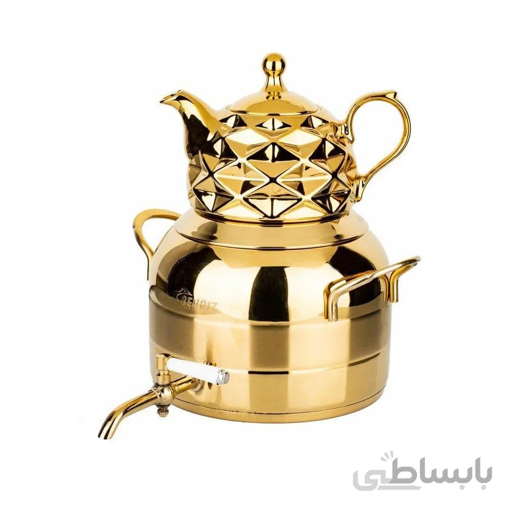 کتری قوری بهریز مدل دسته استیل طلایی (6 لیتری)