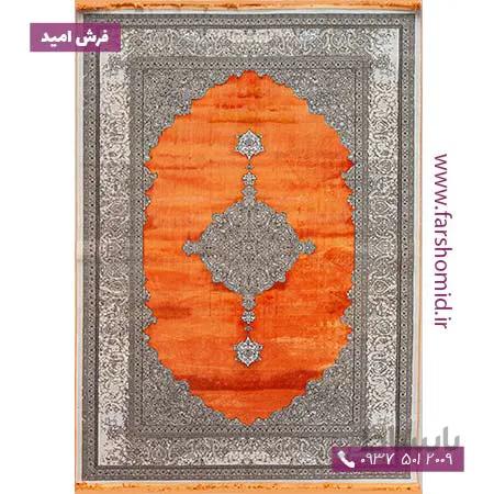 فرش ماشینی با الیاف طبیعی بامبو 1200 شانه باستان کد 1023 نارنجی فرش اکسیر