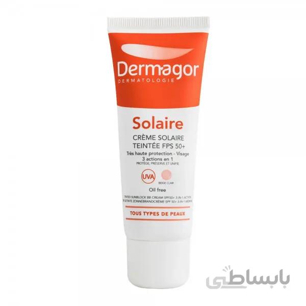 ضد آفتاب رنگی فاقد چربی3 در 1 +SPF50 درماگور ا Tinted Sunblock Cream SPF50+ 3x1 Action Oil Free 40ML DERMAGOR