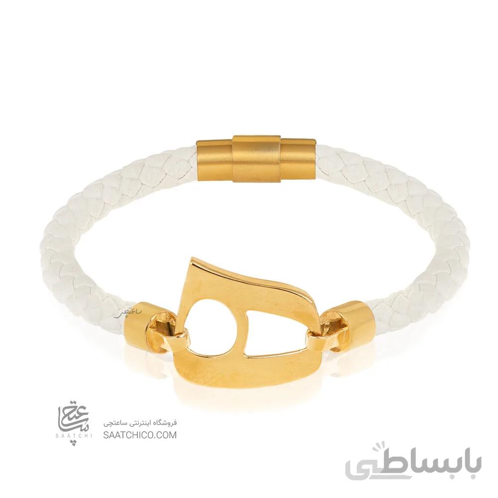دستبند چرم زنانه با پلاک طلا طرح "ه" نیمانی کد XB603