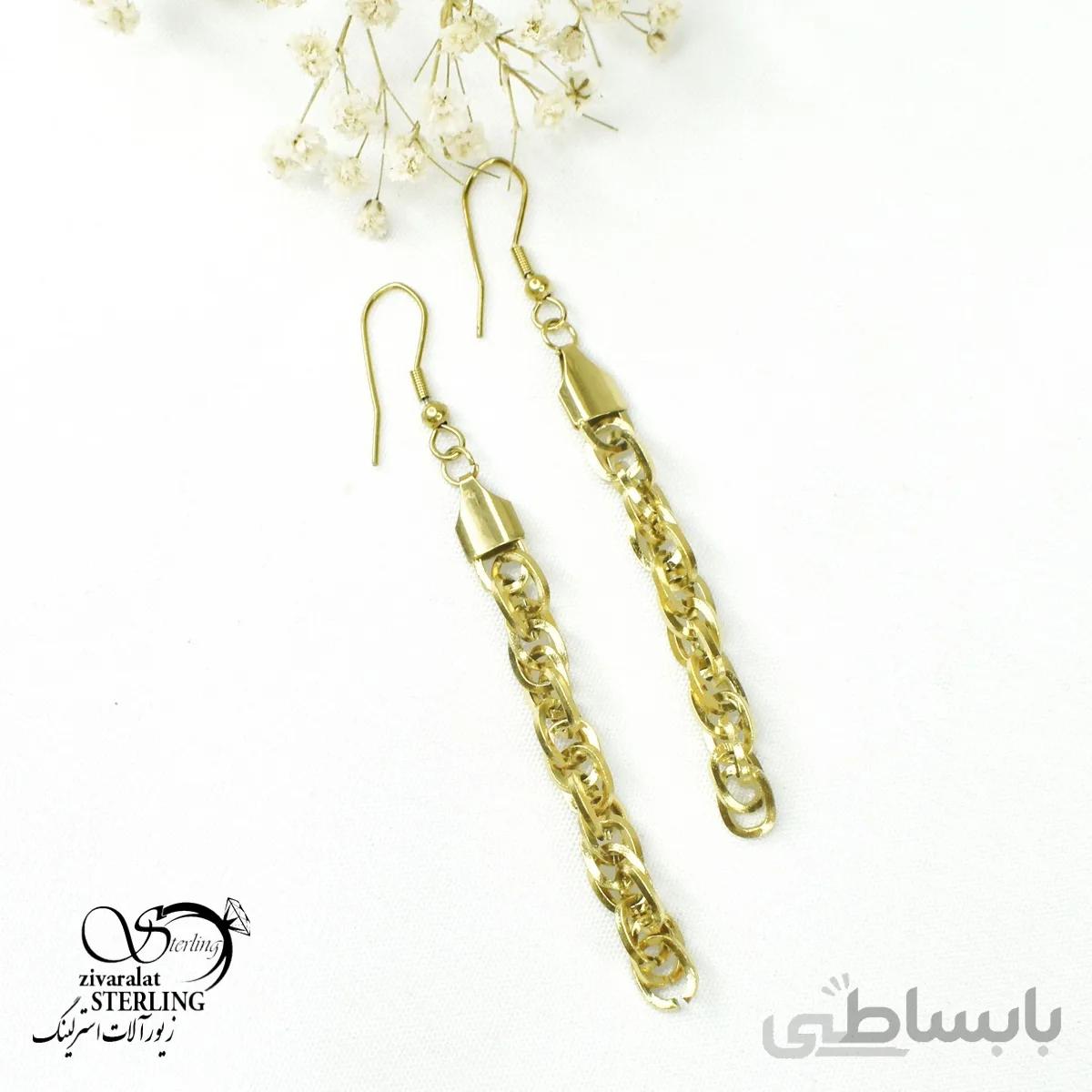 گوشواره آویز استیل زنجیری طرح طلا
