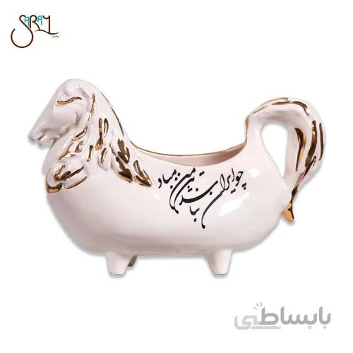 جا قاشقی سرامیکی لاستر طلا اسب و نوشته کد 1925