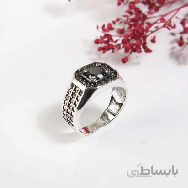 انگشتر نقره مردانه نگین دار با سنگ اونیکس 4665