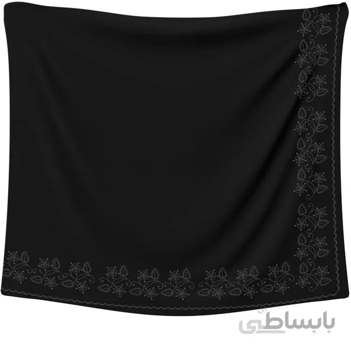 روسری حریر مشکی گلدوزی گل مشکی