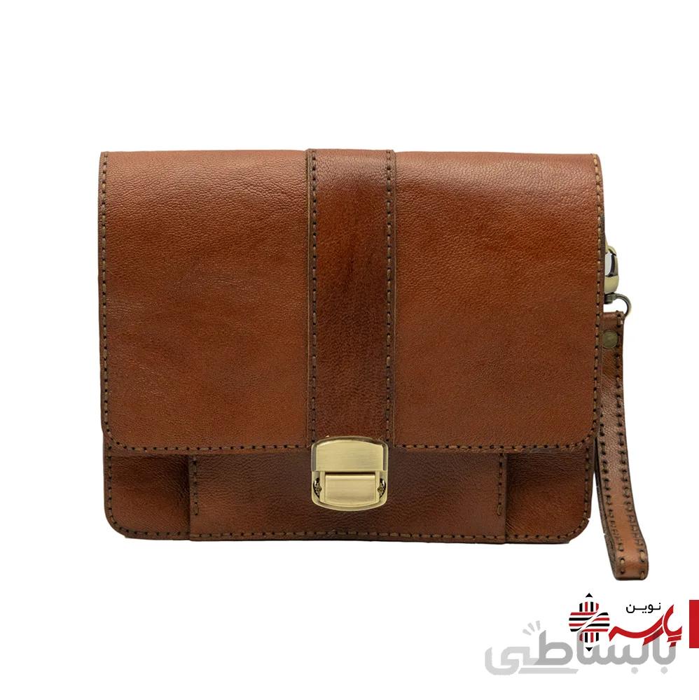 کیف مدارک دستی قفل دار کوچک چرم طبیعی