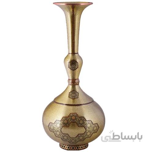 گلدان مسی خاتم کاری اثر اقاجانی ارتفاع 35سانتی متر کد C 544