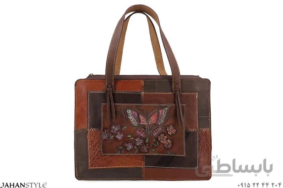 کیف دستی چرم طبیعی قلمزنی مدل چهلتکه کد 587557