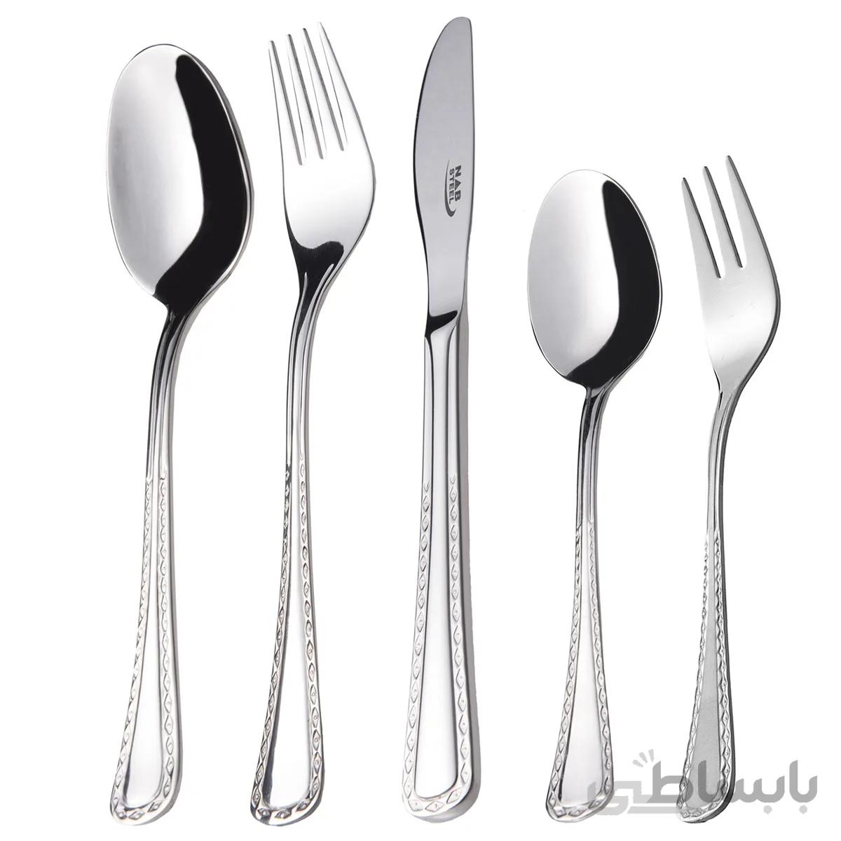 سرویس قاشق و چنگال 24 نفره ناب استیل طرح برلین استیل براق (98 پارچه) ا Nab-Steel Berlin Steel Cutlery Set 98 Pieces