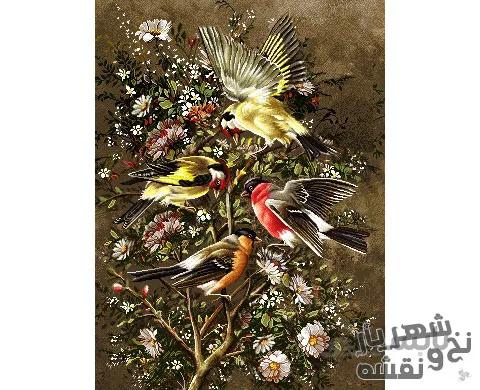 نخ و نقشه آماده تابلو فرش گنجشک های زیبا کد 91621