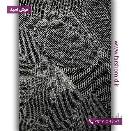 فرش ماشینی با الیاف طبیعی بامبو 1200 شانه مدرن کد V15 مشکی فرش اکسیر