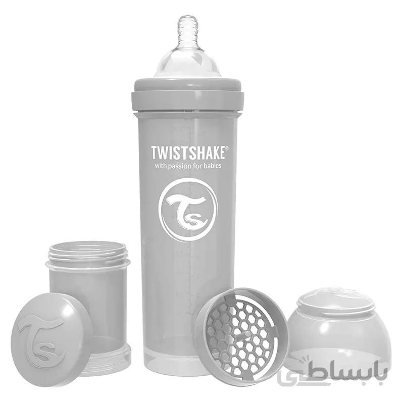 شیشه شیر ضد نفخ 330 میل خاکستری تویست شیک Twistshake