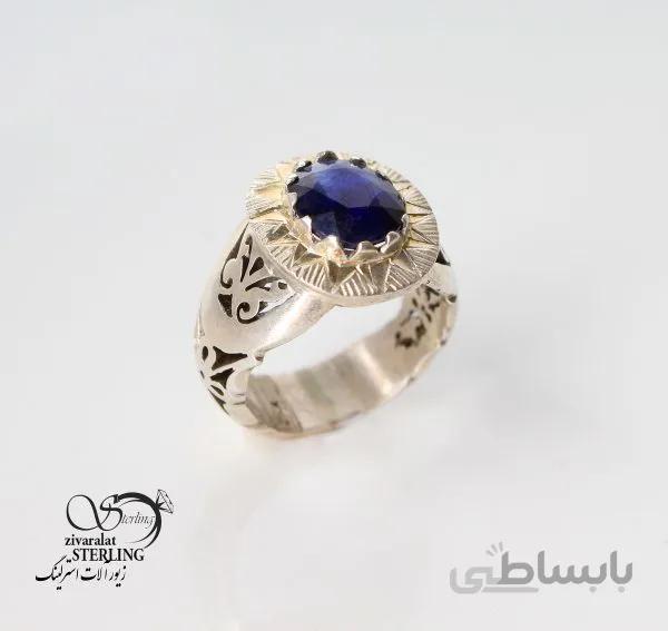 انگشتر نقره مردانه با سنگ یاقوت کبود