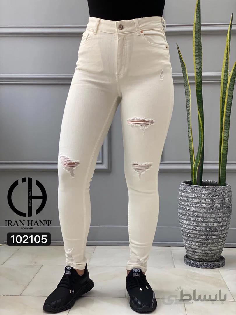 شلوار جین سفید زاپدار Denim ایران هانی 102105