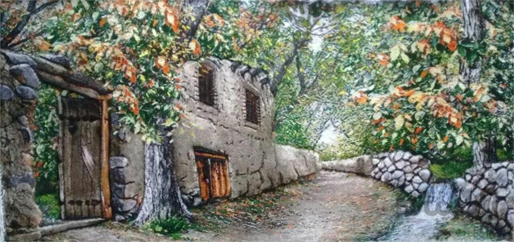 تابلو فرش نفیس ایرانی- دست بافت-طرح منظره- پاییز در باغ های گردو ا Iranian Pictorial Carpet- Handmade-Scenery- Autumn in Walnut Gardens