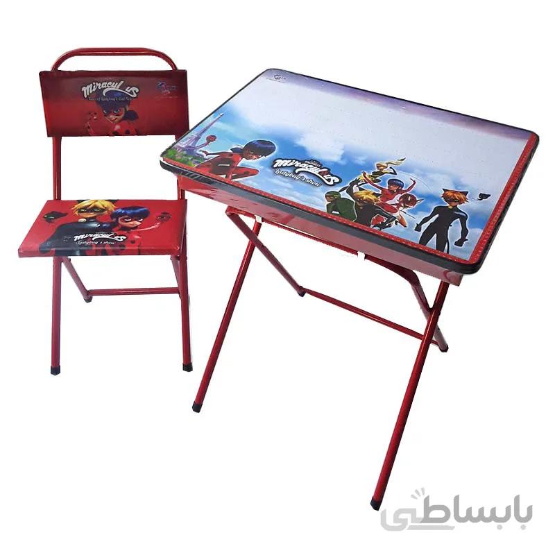 میز و صندلی تحریر تاشو دخترانه طرح دختر کفشدوزکی