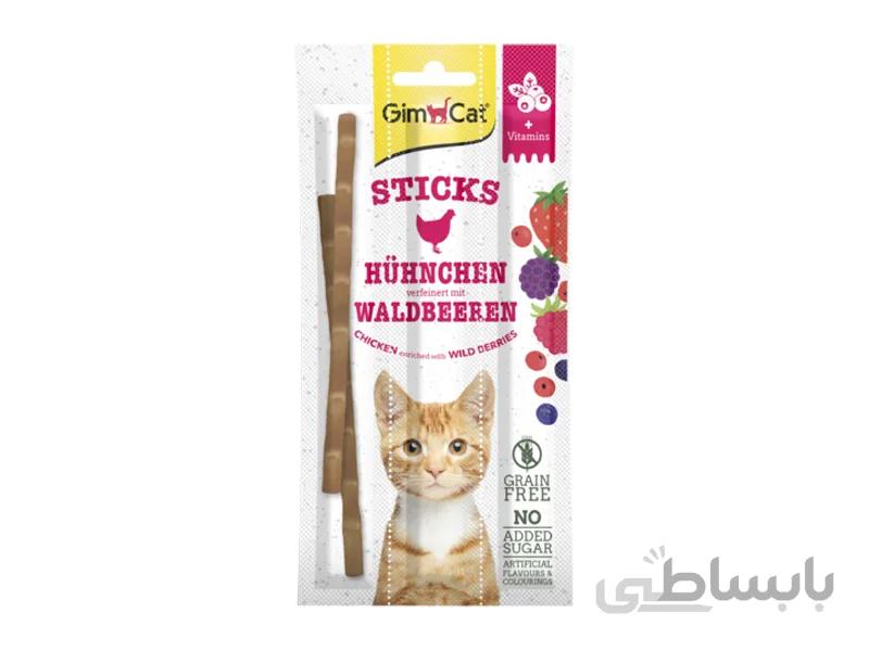 تشویقی مدادی گربه جیم کت مدل(Sticks chicken with wild berries) طعم مرغ و توت وحشی با وزن 15 گرم