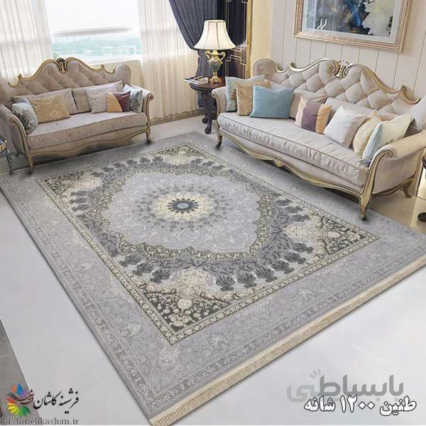 فرش طرح طنین نقره ای 1200 شانه طلاکوب تراکم 3600
