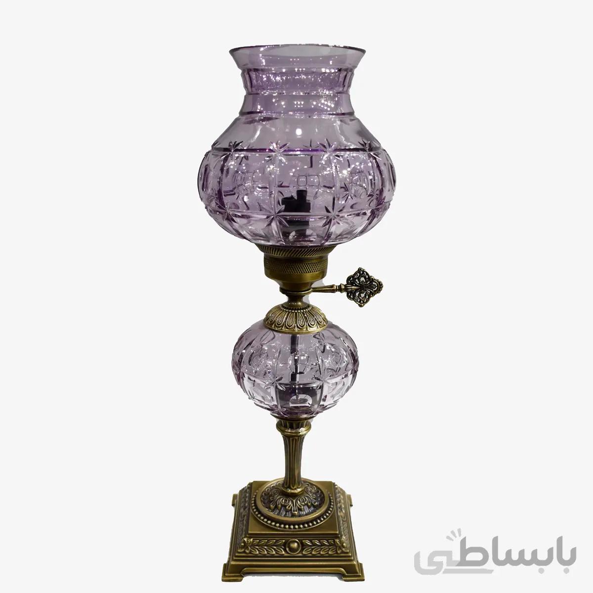 شمعدان آبی كريستال تراشخورده پايه برنز