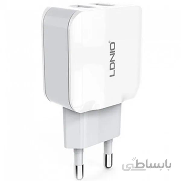 شارژر دیواری الدینیو مدل A2202 به همراه کابل microUSB ا LDNIO A2202 DUAL USB CHARGER WITH MicroUSB CABLE