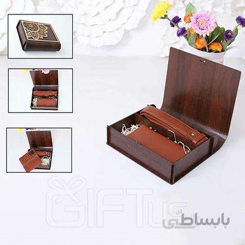 ست کیف پول و کمربند چرم طبیعی