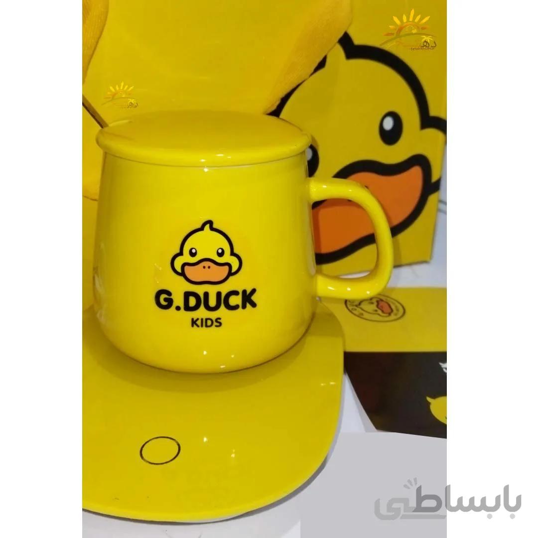 ماگ حرارتی سرامیکی در دار هیتر دار با صفحه گرم کننده برقی مدل 1314 رنگ زرد G.Duck KIDS