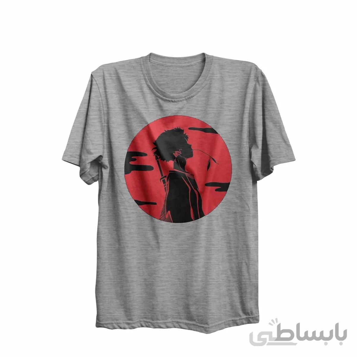 تیشرت یقه گردخاکستری طرح انیمه سامورایی چامپلو Samurai Champloo کد KCT10463