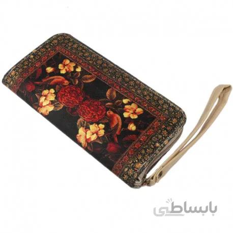 کیف پول بند دار مخمل گل و مرغ