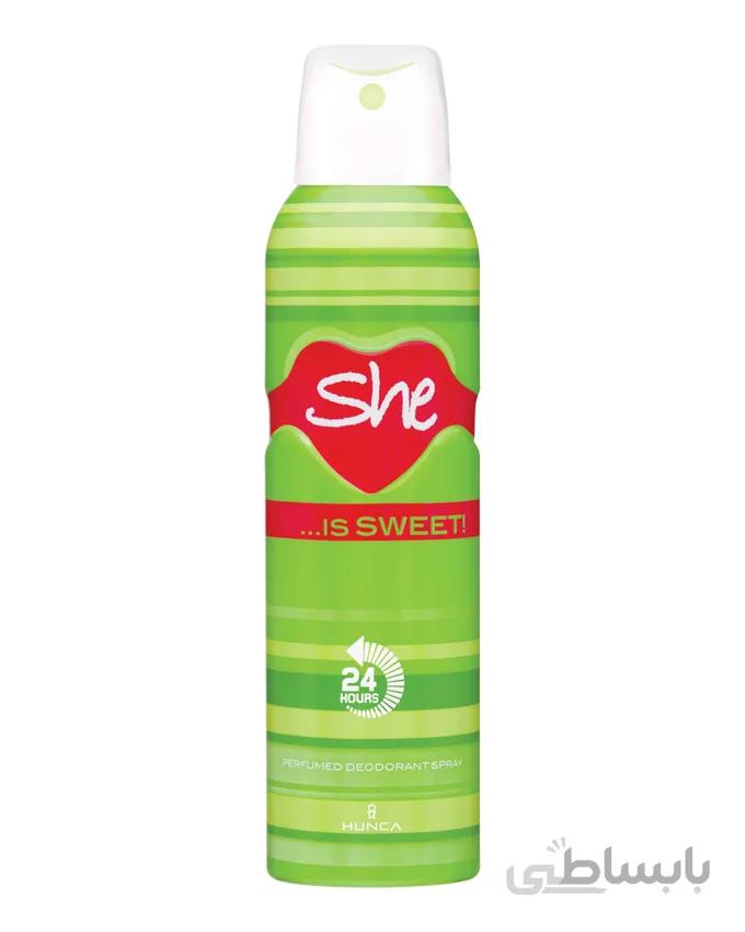 اسپری دئودورانت زنانه شی مدل SWEET حجم 150 میلی لیتر ا SHE SWEET Deodorant Spray For Women150ml