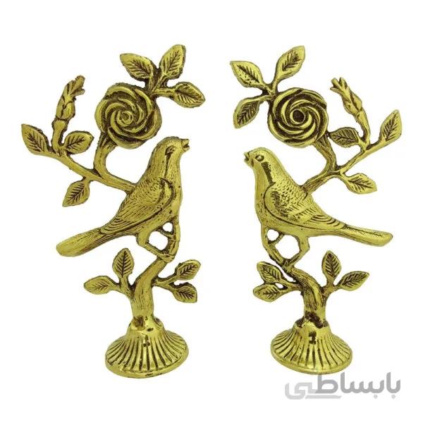 مجسمه برنزی بلبل و گل رز مجموعه ۲ عددی کد ۱۲۵۵
