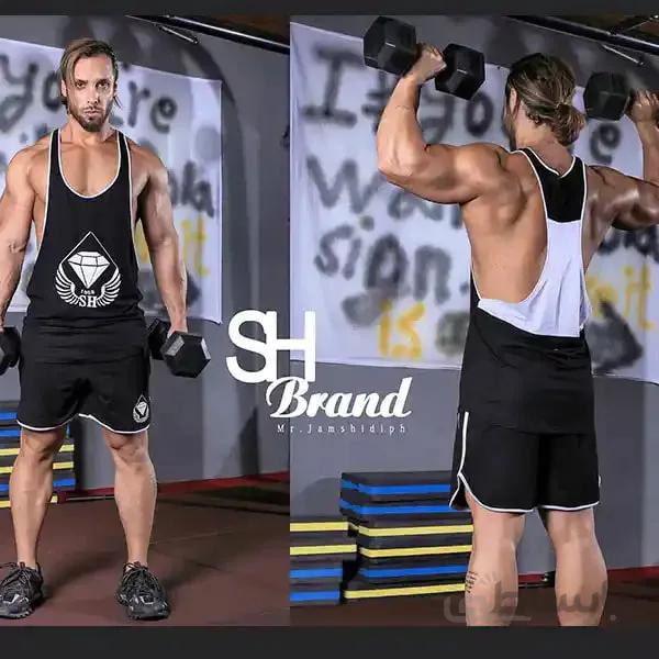 ست ورزشی رکابی و شلوارک قهرمانی جنس ویسکوز تمام کش ا T-shirt sports set and championship shorts made of viscose
