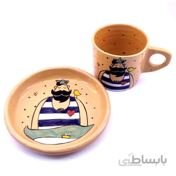 ست لیوان و پیش دستی سرامیکی دست ساز مدل مرد