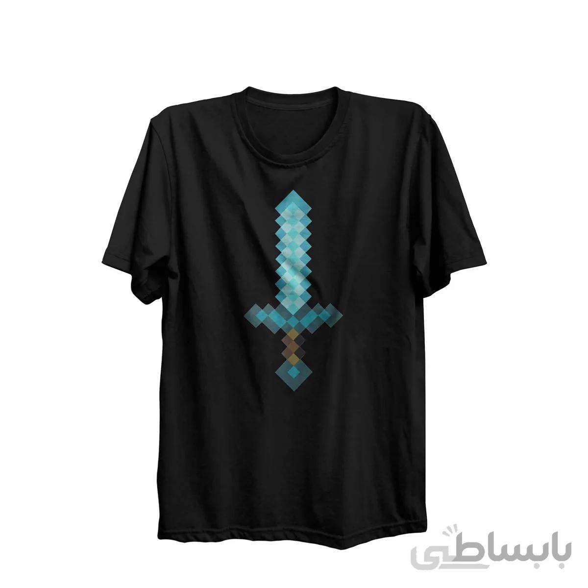 تیشرت یقه گرد مشکی طرح بازی ماینکرافت Minecraft کد KCT10464 کد 285343