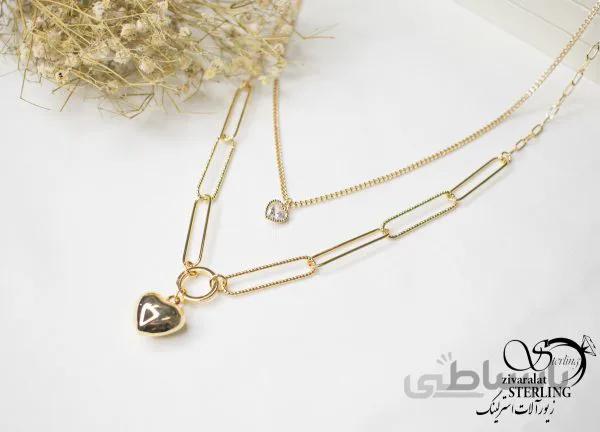 گردنبند زنانه دو زنجیره قلبی