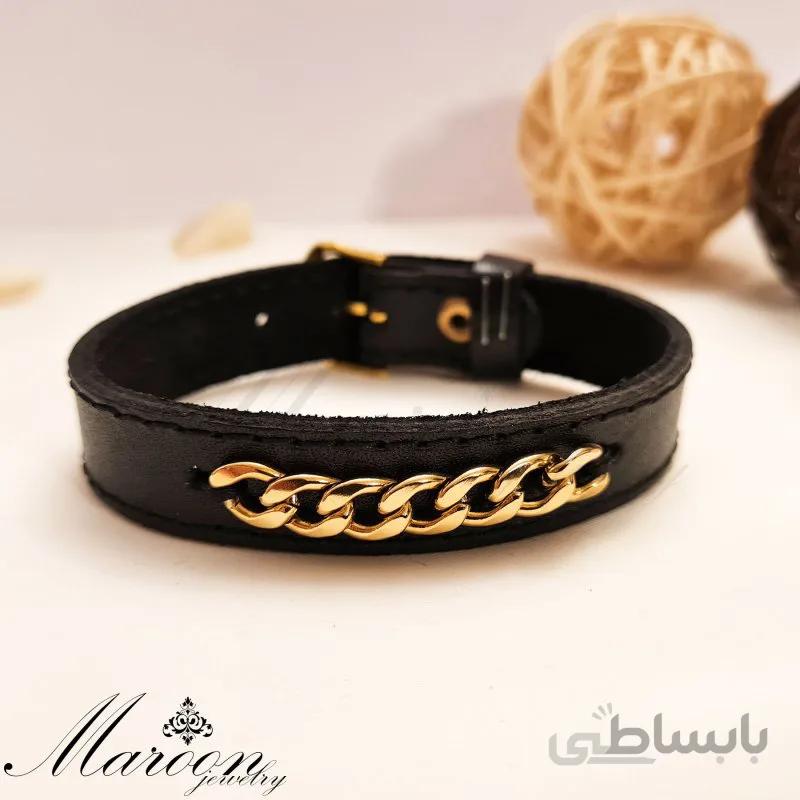 دستبند چرم طبیعی مشکی کارتیه مارون MM79