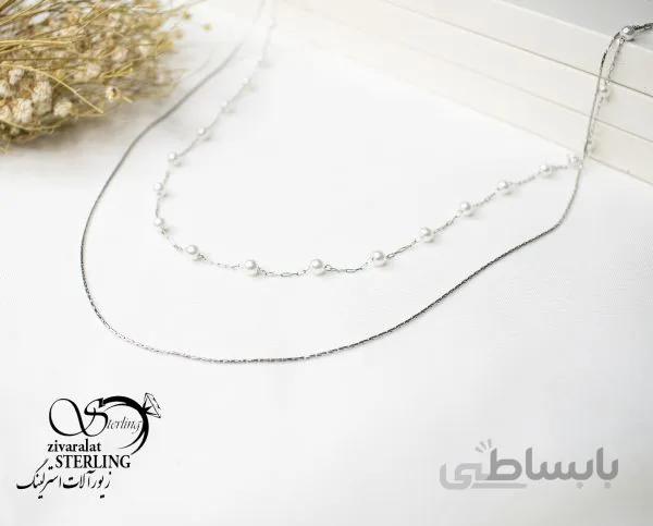 گردنبند زنانه استیل دو زنجیره ماری و مروارید