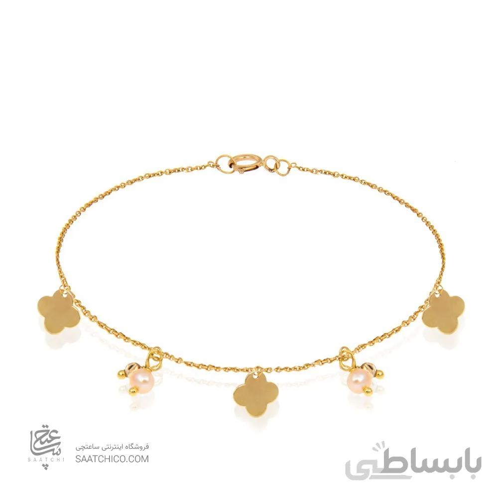 دستبند طلا زنانه طرح ونکلیف با مروارید کد XB989