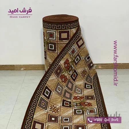 فرش کناره و گلیم پله طرح خشتی قهوه ای کد 752 گلیم وندا